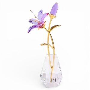 Unique Crystal Purple Lilies In Vase Decor NWT